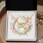 Boho Flowers Wreath Watercolor 09 - 18K Yellow Gold Finish Interlocking Hearts Necklace