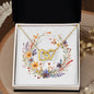 Boho Flowers Wreath Watercolor 14 - 18K Yellow Gold Finish Interlocking Hearts Necklace