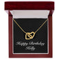 Happy Birthday Kelly v2 - 18K Yellow Gold Finish Interlocking Hearts Necklace With Mahogany Style Luxury Box