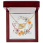 Boho Flowers Wreath Watercolor 10 - 18K Yellow Gold Finish Interlocking Hearts Necklace With Mahogany Style Luxury Box