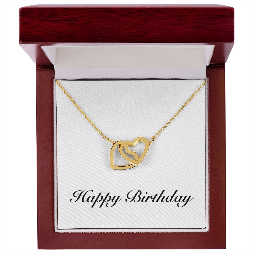 Happy Birthday - 18K Yellow Gold Finish Interlocking Hearts Necklace With Mahogany Style Luxury Box