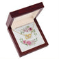Watercolor Pink Floral Frame 2 - 18K Yellow Gold Finish Interlocking Hearts Necklace With Mahogany Style Luxury Box