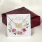 Watercolor Pink Floral Frame 1 - 18K Yellow Gold Finish Interlocking Hearts Necklace With Mahogany Style Luxury Box