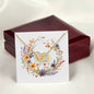 Boho Flowers Wreath Watercolor 14 - 18K Yellow Gold Finish Interlocking Hearts Necklace With Mahogany Style Luxury Box