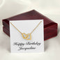Happy Birthday Jacqueline - 18K Yellow Gold Finish Interlocking Hearts Necklace With Mahogany Style Luxury Box