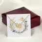 Boho Flowers Wreath Watercolor 03 - 18K Yellow Gold Finish Interlocking Hearts Necklace With Mahogany Style Luxury Box