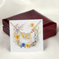 Boho Flowers Wreath Watercolor 12 - 18K Yellow Gold Finish Interlocking Hearts Necklace With Mahogany Style Luxury Box