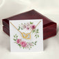 Watercolor Pink Floral Frame 2 - 18K Yellow Gold Finish Interlocking Hearts Necklace With Mahogany Style Luxury Box