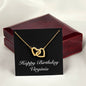 Happy Birthday Virginia v2 - 18K Yellow Gold Finish Interlocking Hearts Necklace With Mahogany Style Luxury Box
