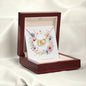 Boho Flowers Wreath Watercolor 18 - 18K Yellow Gold Finish Interlocking Hearts Necklace With Mahogany Style Luxury Box