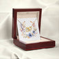 Boho Flowers Wreath Watercolor 02 - 18K Yellow Gold Finish Interlocking Hearts Necklace With Mahogany Style Luxury Box