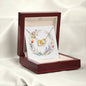 Boho Flowers Wreath Watercolor 16 - 18K Yellow Gold Finish Interlocking Hearts Necklace With Mahogany Style Luxury Box