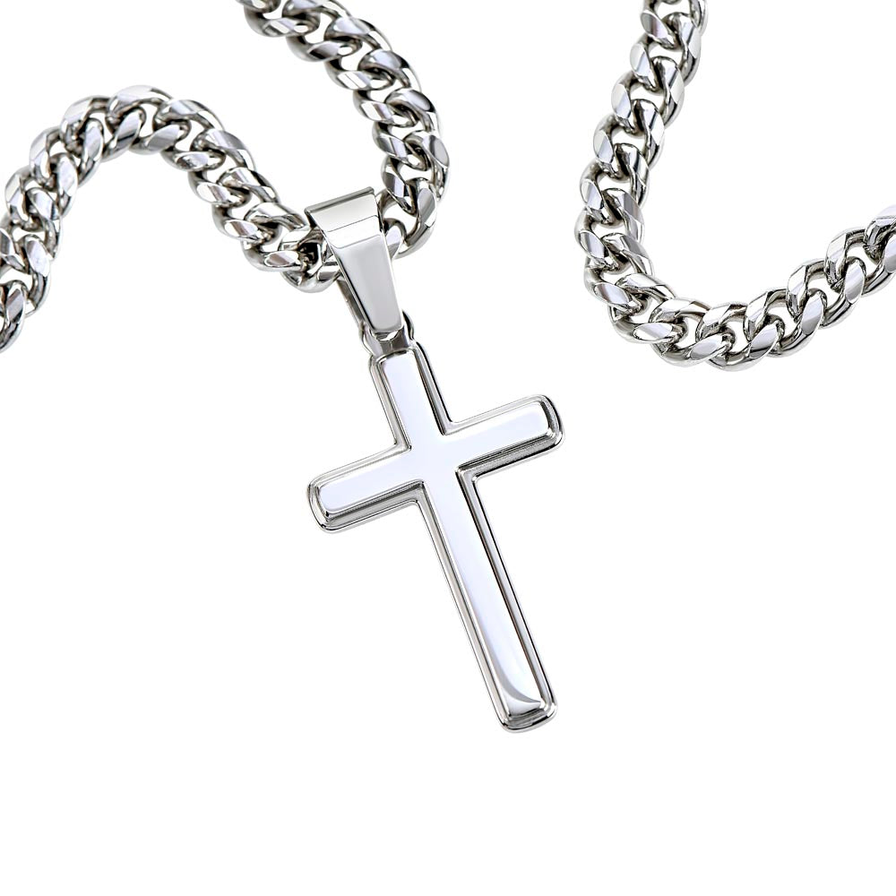 Muscle Car 02 - Stainless Steel Cuban Link Chain Cross Necklace