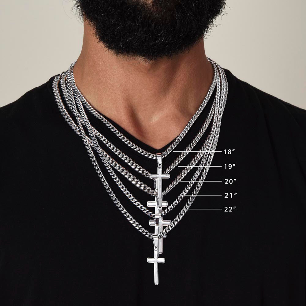 Muscle Car 03 - Stainless Steel Cuban Link Chain Cross Necklace With Mahogany Style Luxury Box