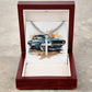 Muscle Car 03 - Stainless Steel Cuban Link Chain Cross Necklace With Mahogany Style Luxury Box