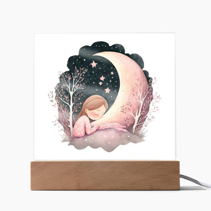 Sweet Dreams Baby Girl (Watercolor) 08 - LED Night Light Square Acrylic Plaque