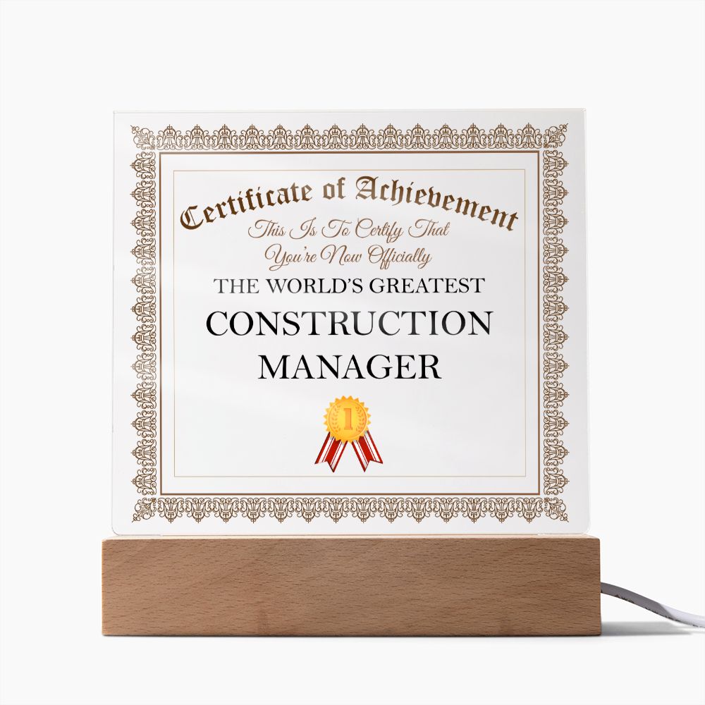 World's Greatest Construction Manager - Square Acrylic Plaque