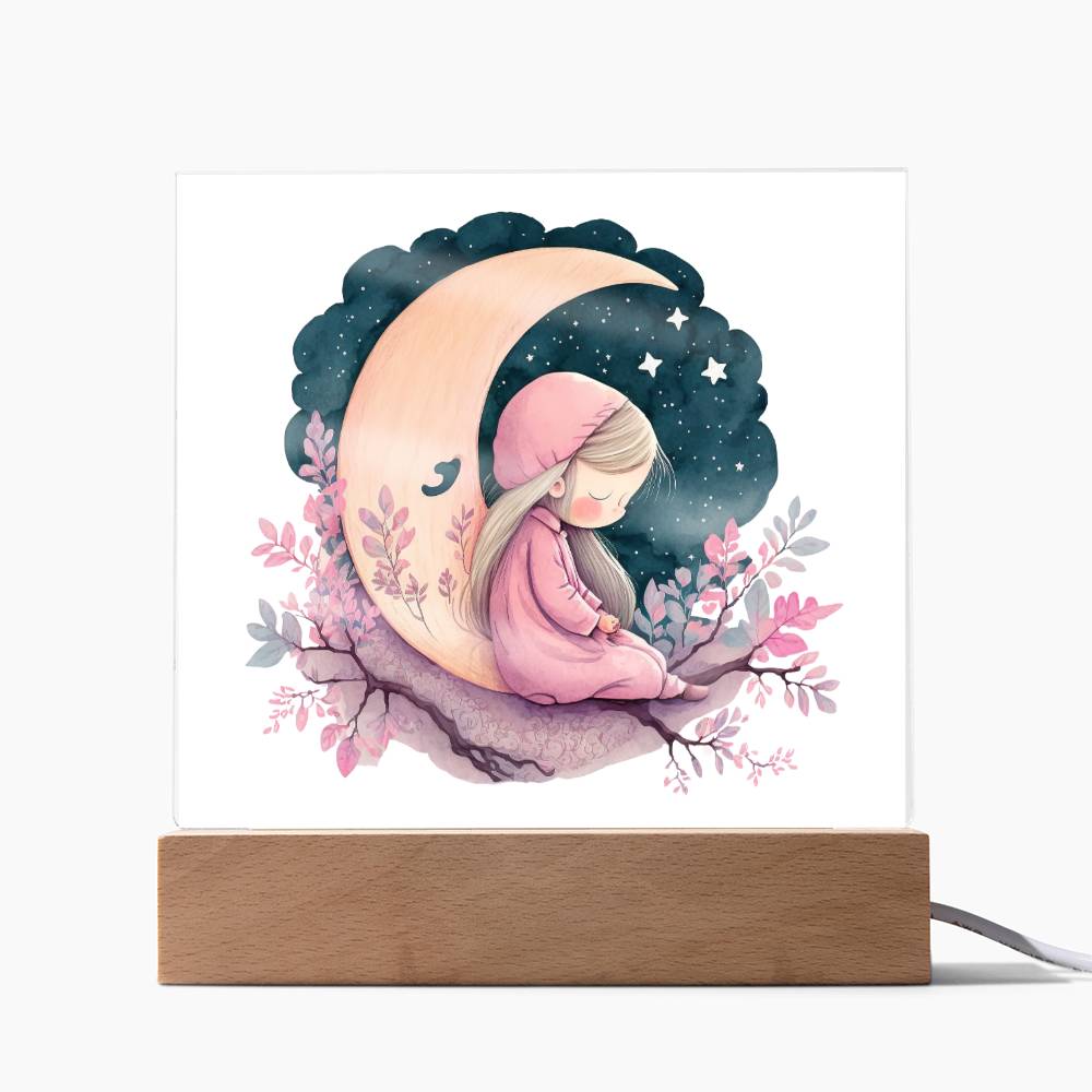 Sweet Dreams Baby Girl (Watercolor) 07 - LED Night Light Square Acrylic Plaque