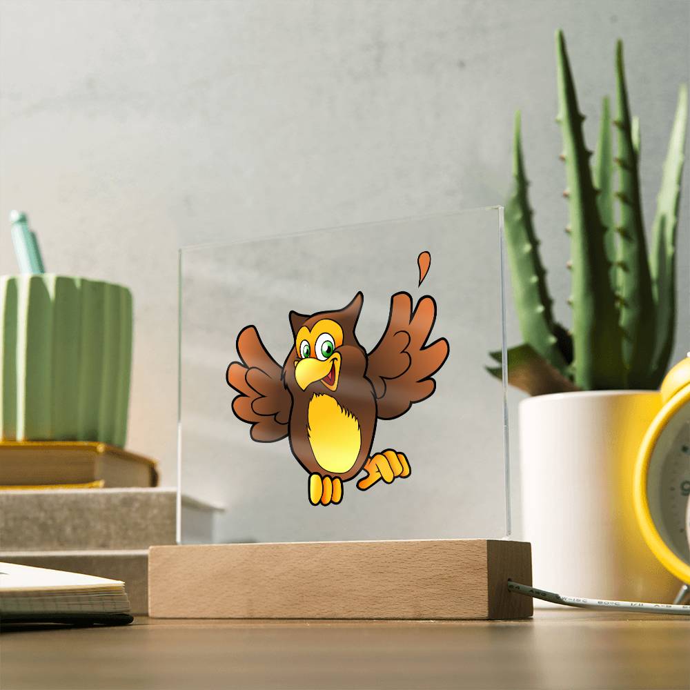 Happy Owl - LED Night Light Square Acrylic Plaque