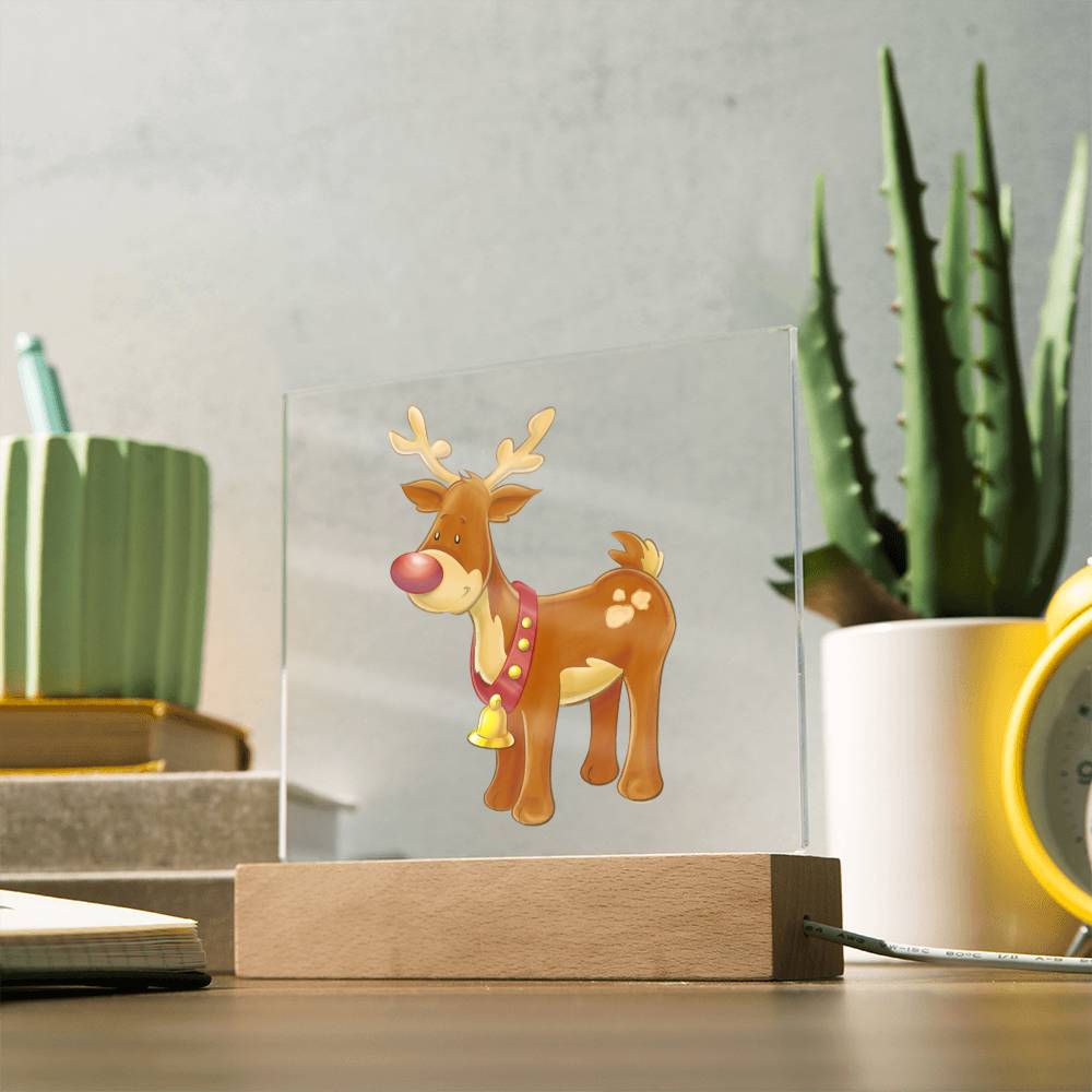 Christmas Reindeer - LED Night Light Square Acrylic Plaque