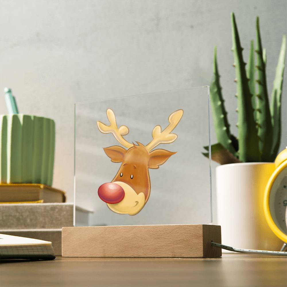 The Christmas Reindeer - LED Night Light Square Acrylic Plaque