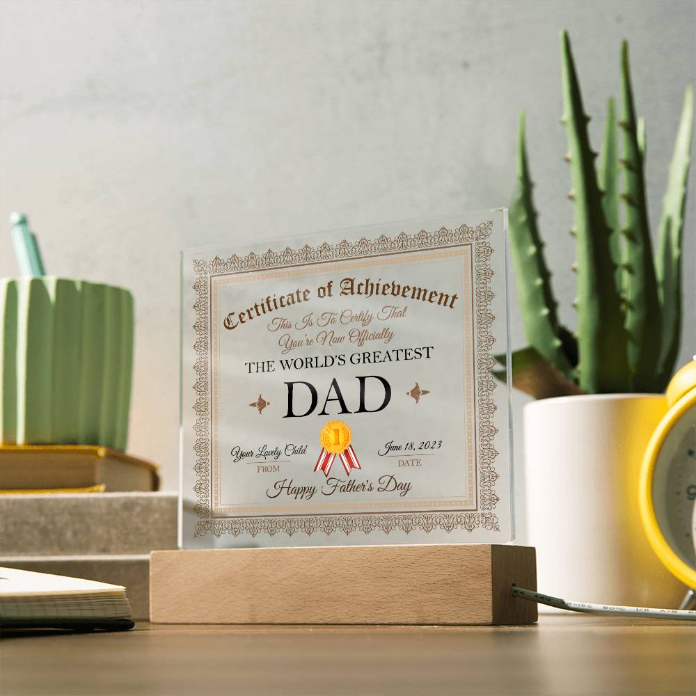 World's Greatest Dad Acrylic Design (Design Competition Winner) - LED Night Light Square Acrylic Plaque