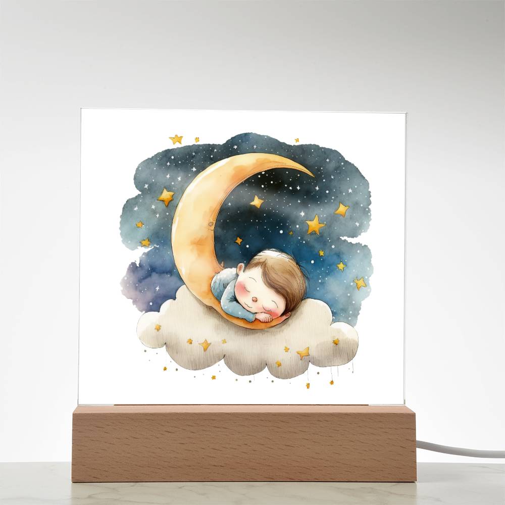Sweet Dreams Baby Boy (Watercolor) 09 - LED Night Light Square Acrylic Plaque