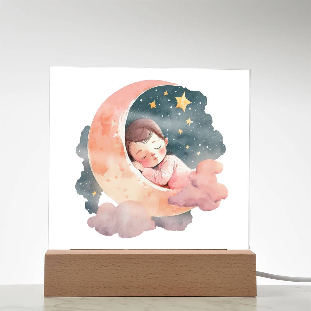 Sweet Dreams Baby Girl (Watercolor) 01 - LED Night Light Square Acrylic Plaque