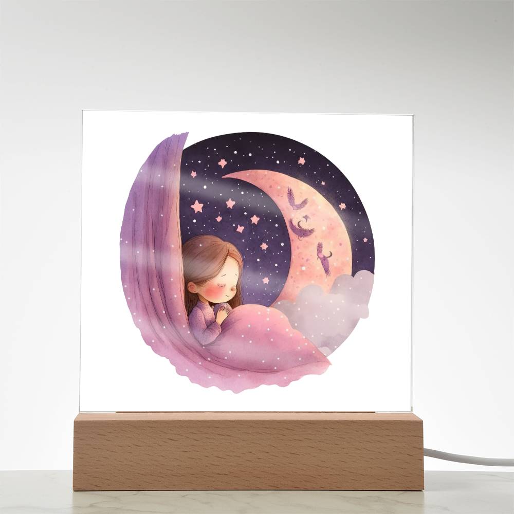 Sweet Dreams Baby Girl (Watercolor) 06 - LED Night Light Square Acrylic Plaque