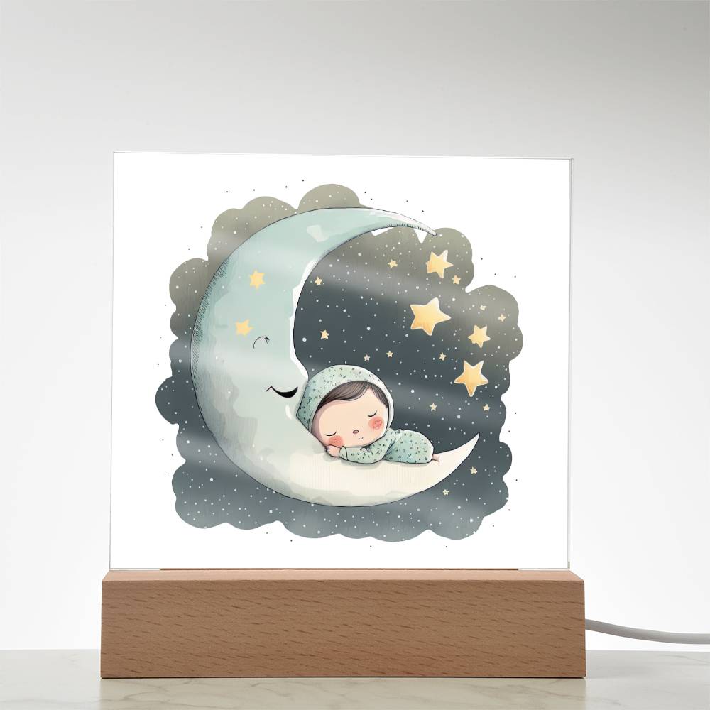 Sweet Dreams Baby Boy (Watercolor) 10 - LED Night Light Square Acrylic Plaque