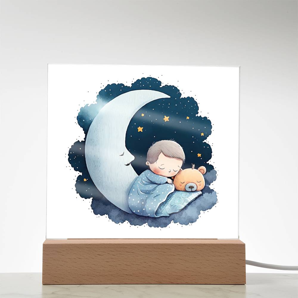 Sweet Dreams Baby Boy (Watercolor) 01 - LED Night Light Square Acrylic Plaque