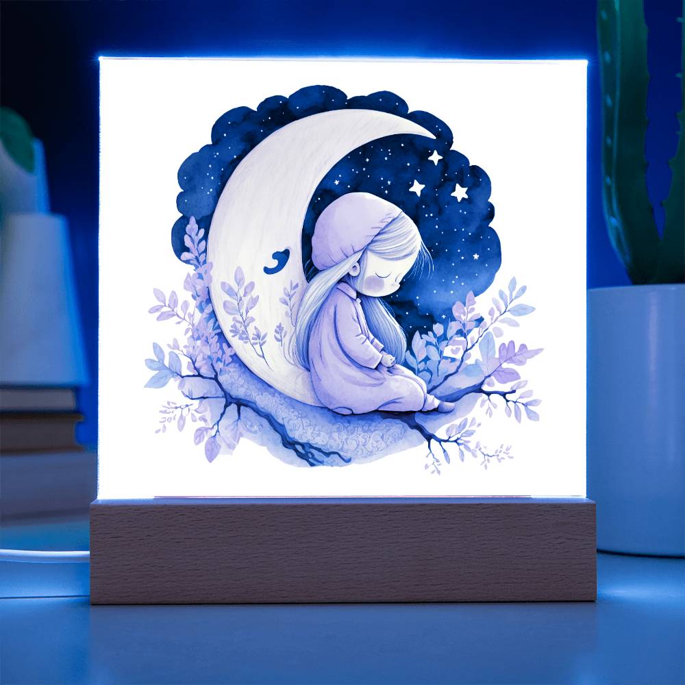 Sweet Dreams Baby Girl (Watercolor) 07 - LED Night Light Square Acrylic Plaque
