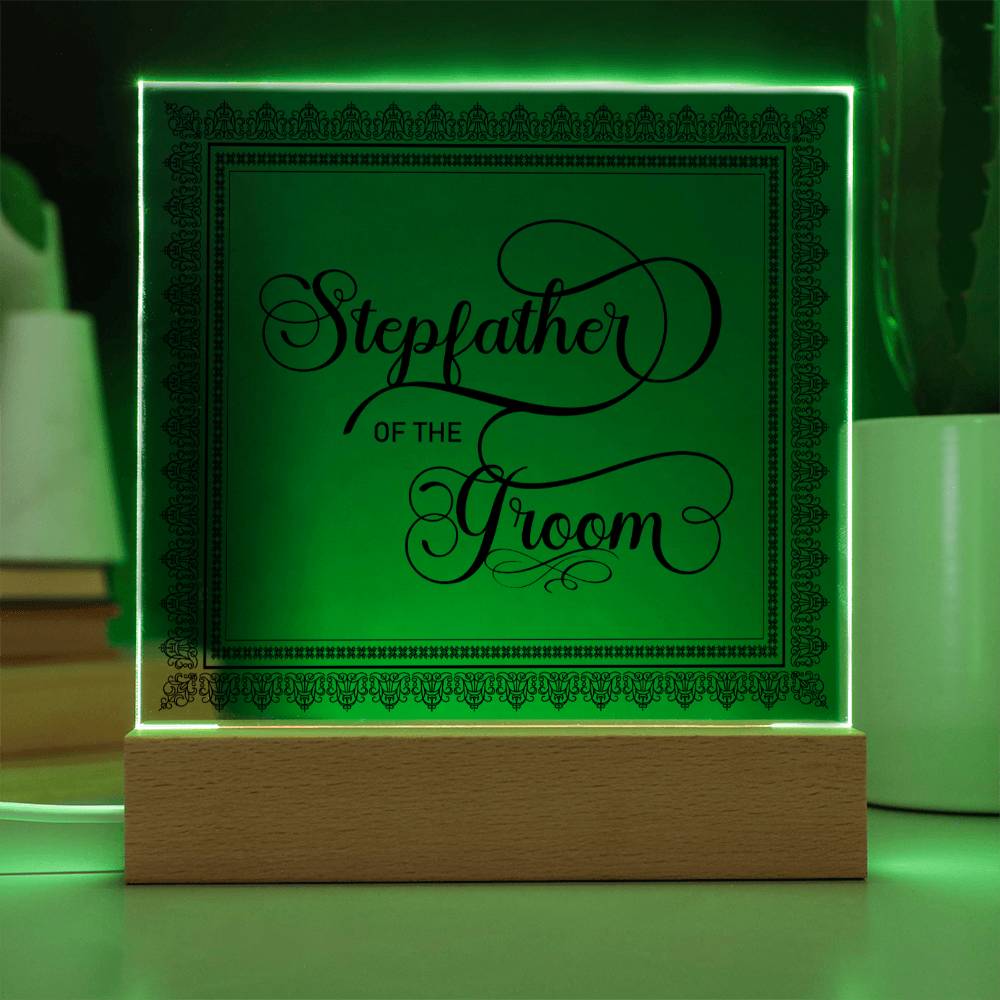 Stepfather of the Groom (Black) - Square Acrylic Plaque