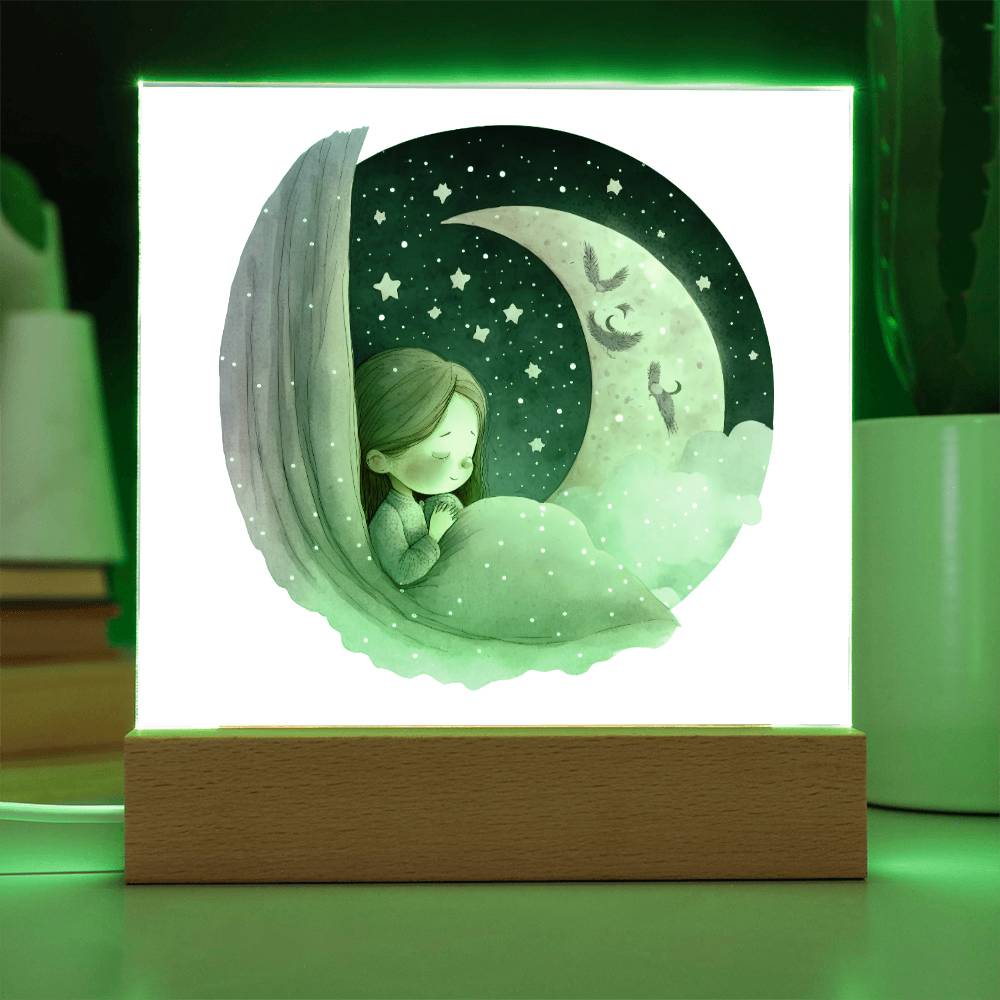 Sweet Dreams Baby Girl (Watercolor) 06 - LED Night Light Square Acrylic Plaque