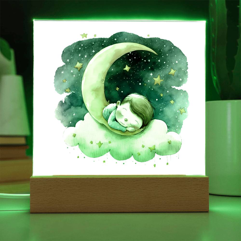 Sweet Dreams Baby Boy (Watercolor) 09 - LED Night Light Square Acrylic Plaque