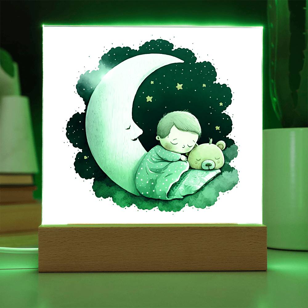 Sweet Dreams Baby Boy (Watercolor) 01 - LED Night Light Square Acrylic Plaque