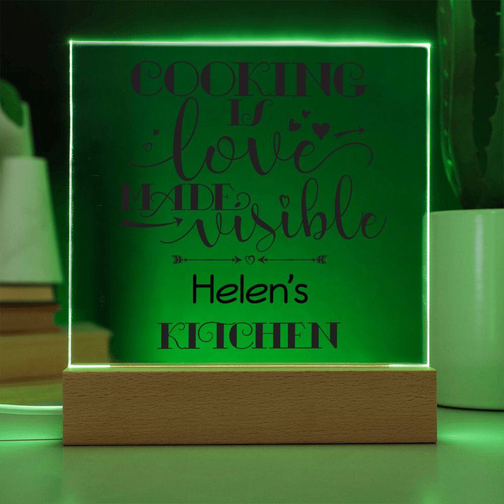 Helen's Kitchen - Cooking Is Love - Square Acrylic Plaque