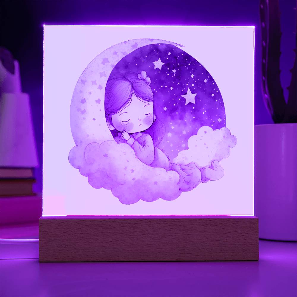 Sweet Dreams Baby Girl (Watercolor) 02 - LED Night Light Square Acrylic Plaque