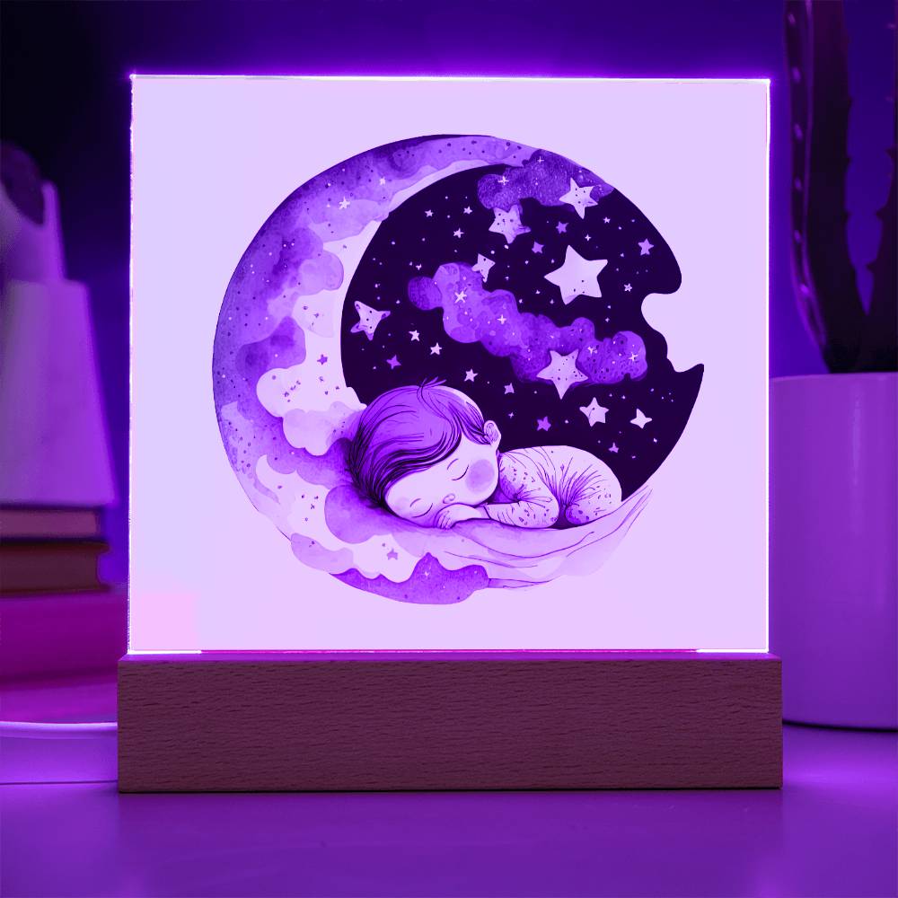 Sweet Dreams Baby Boy (Watercolor) 07 - LED Night Light Square Acrylic Plaque