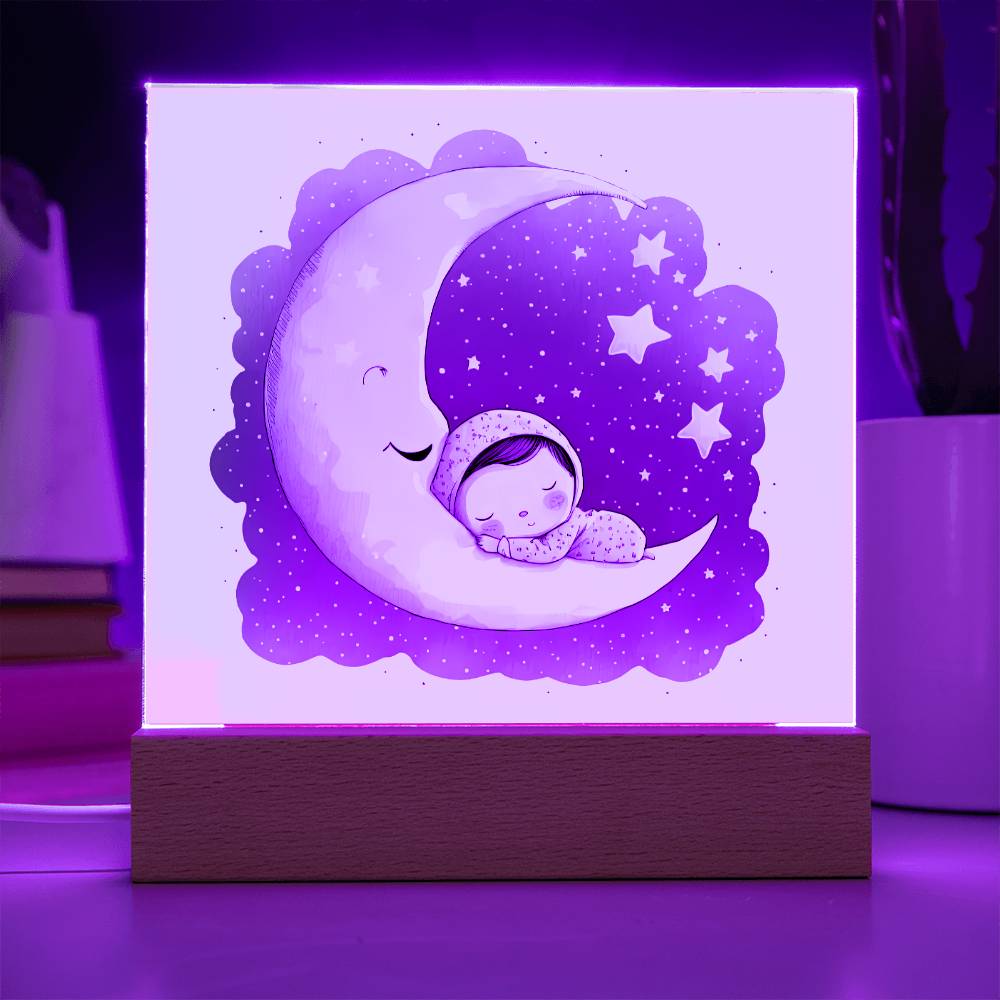 Sweet Dreams Baby Boy (Watercolor) 10 - LED Night Light Square Acrylic Plaque
