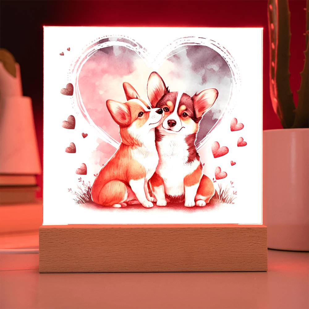 Cute Dogs In Love (Watercolor) 02 - Square Acrylic Plaque