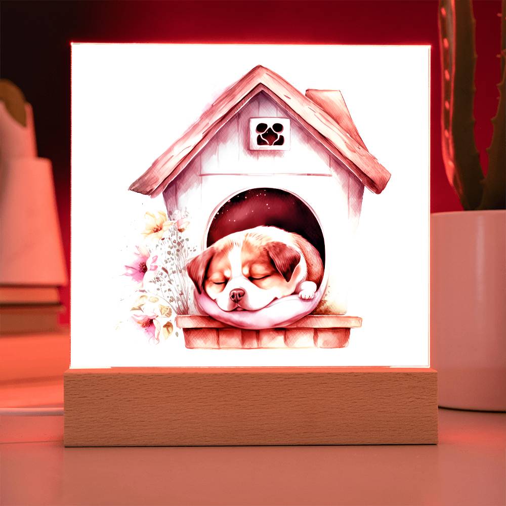 Dog Sleeping (Watercolor) 07 - Square Acrylic Plaque