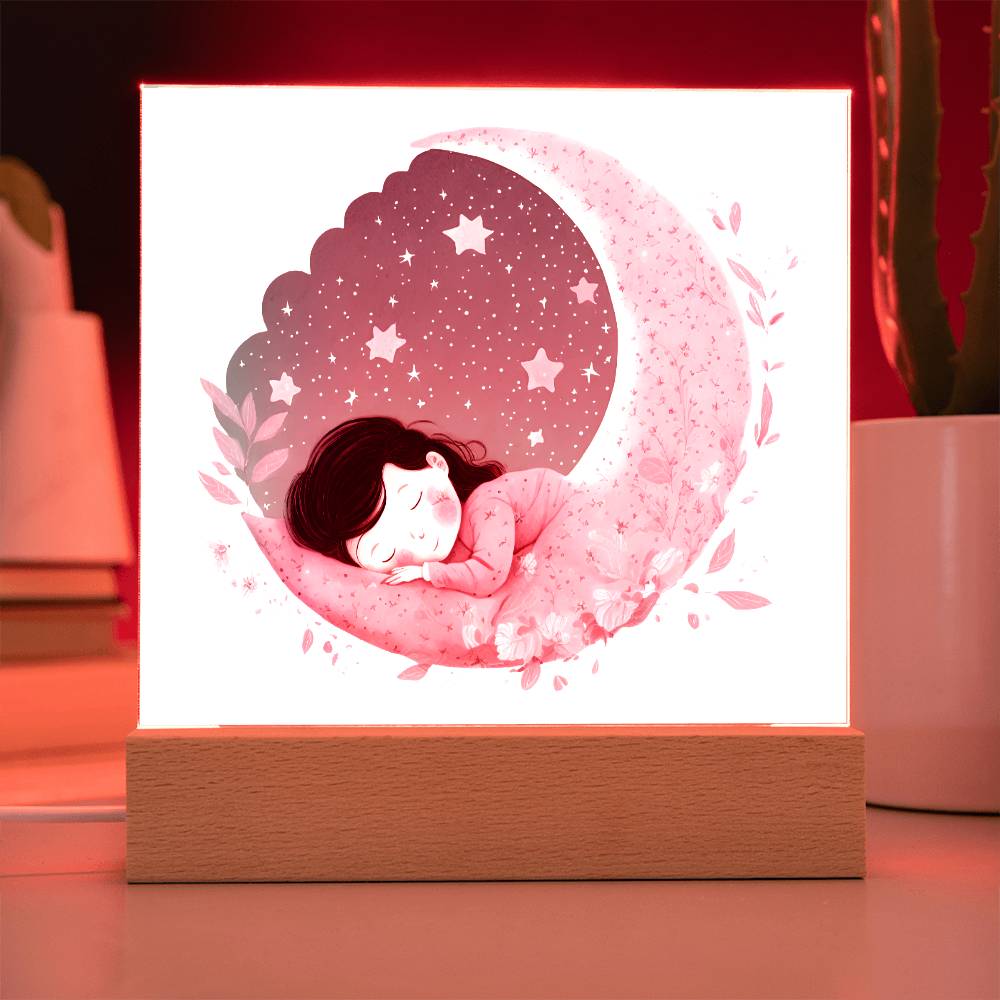 Sweet Dreams Baby Girl (Watercolor) 09 - LED Night Light Square Acrylic Plaque