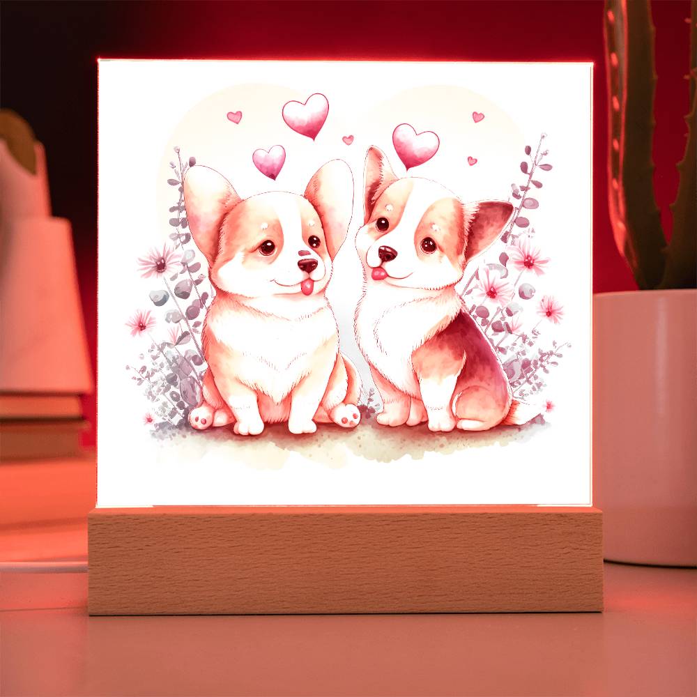 Cute Dogs In Love (Watercolor) 10 - Square Acrylic Plaque