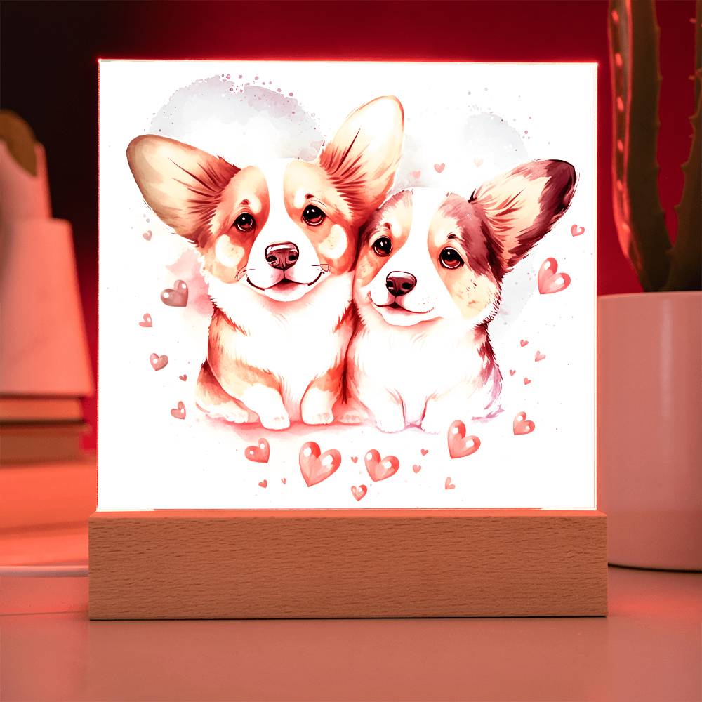 Cute Dogs In Love (Watercolor) 04 - Square Acrylic Plaque