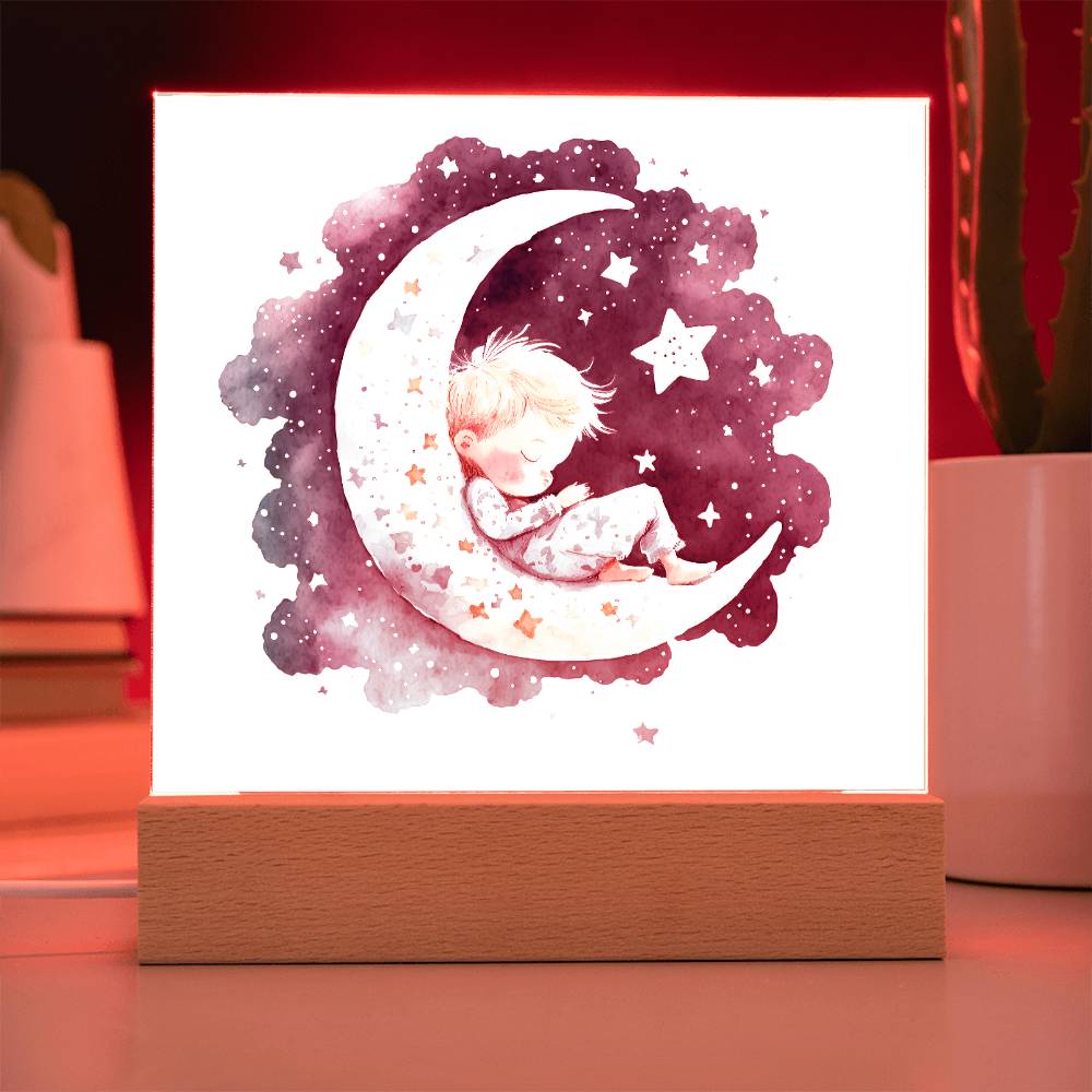 Sweet Dreams Baby Boy (Watercolor) 08 - LED Night Light Square Acrylic Plaque
