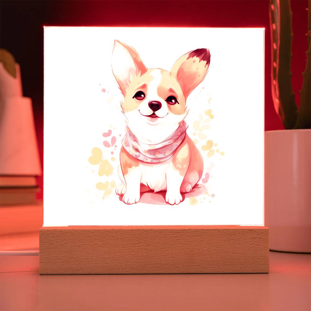 Corgi (Watercolor) 01 - Square Acrylic Plaque