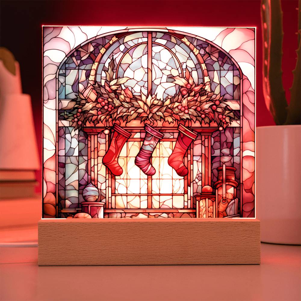 Christmas Stained Glass Design 015 - Square Acrylic Plaque
