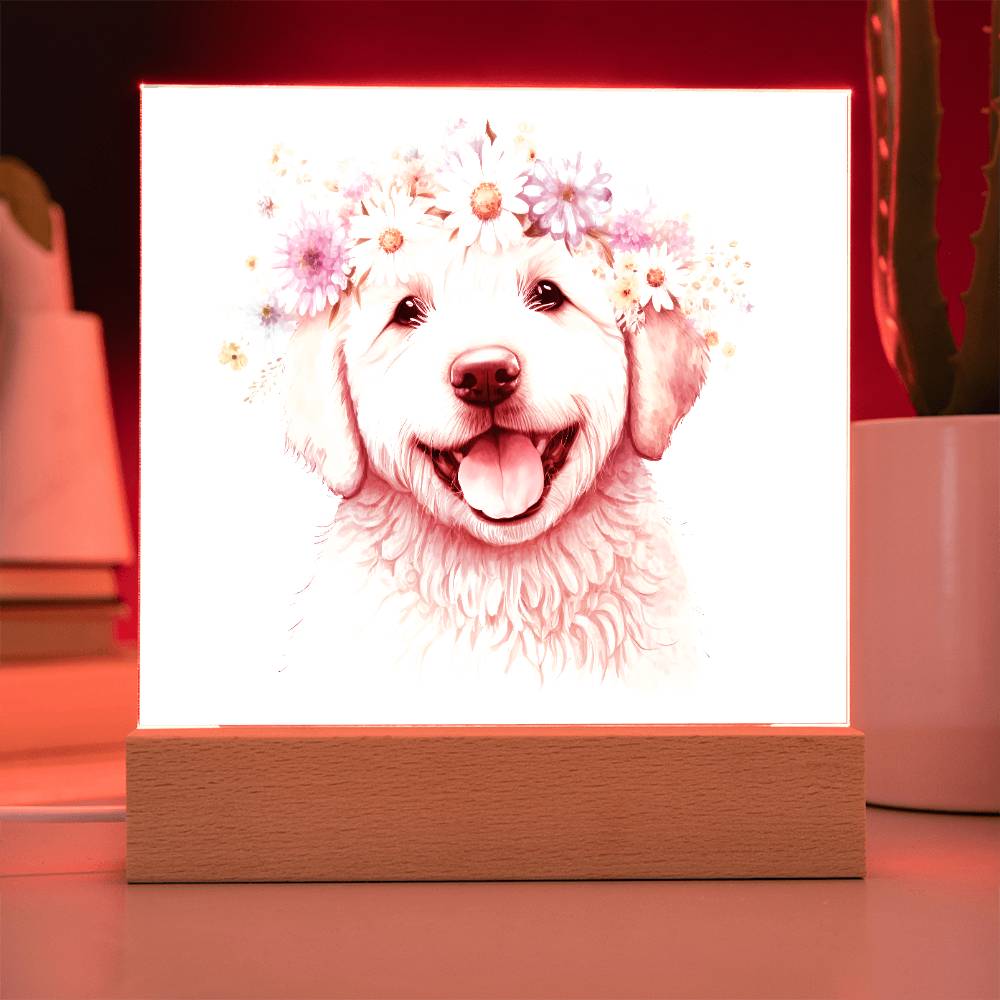 Dog And Spring Flowers (Watercolor) 07 - Square Acrylic Plaque