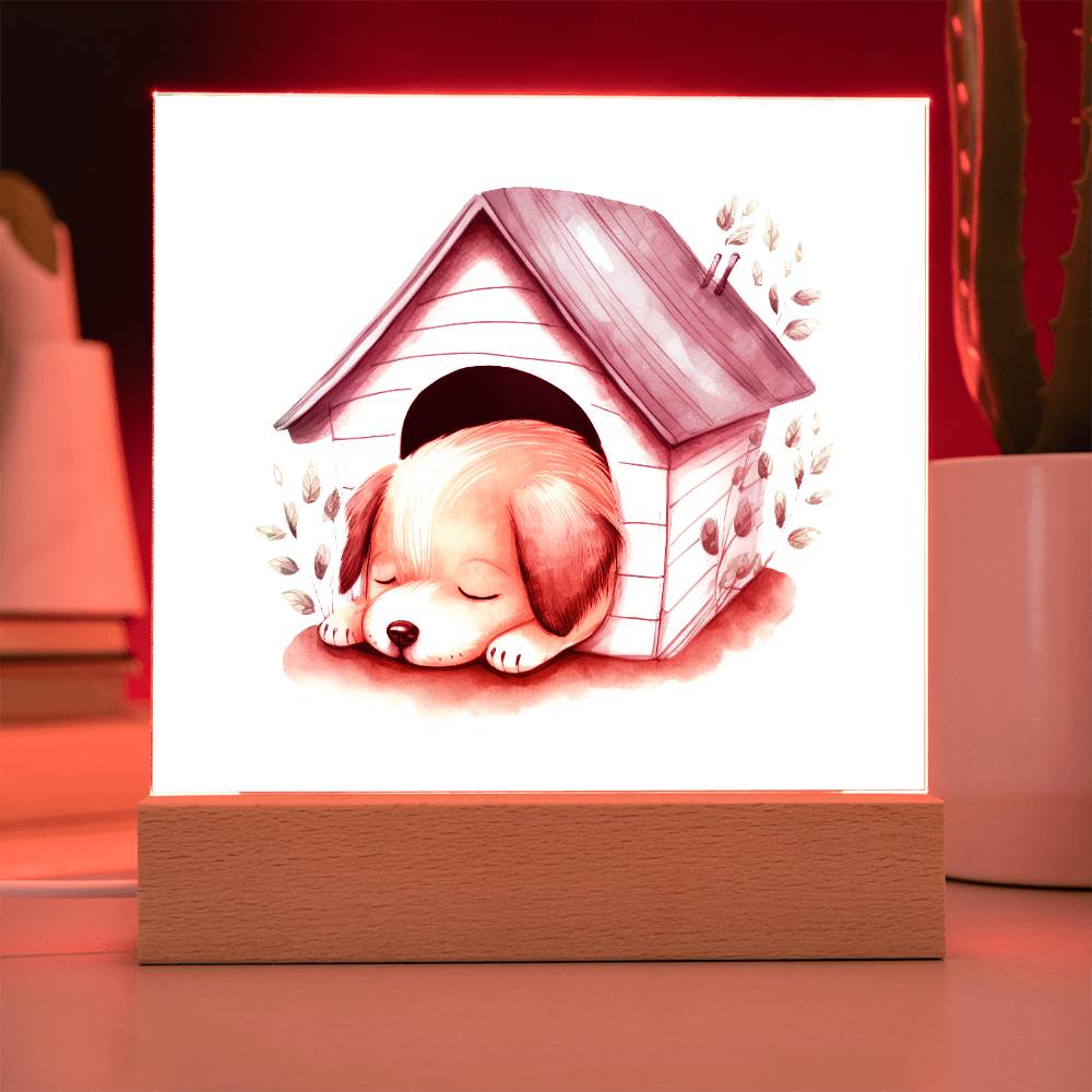 Dog Sleeping (Watercolor) 01 - Square Acrylic Plaque